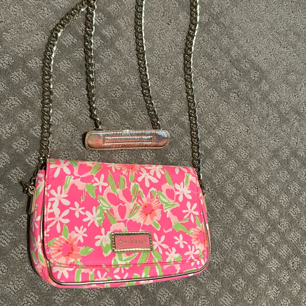 Lilly Pulitzer neon pink floral cross body bag